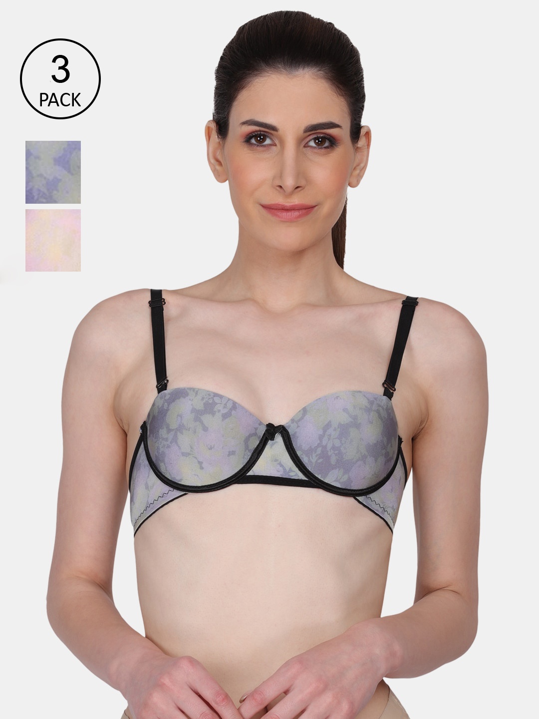 

Amour Secret Women Pack Of 2 Lightly Padded Demi Cup Underwired Push Up Bra, Grey