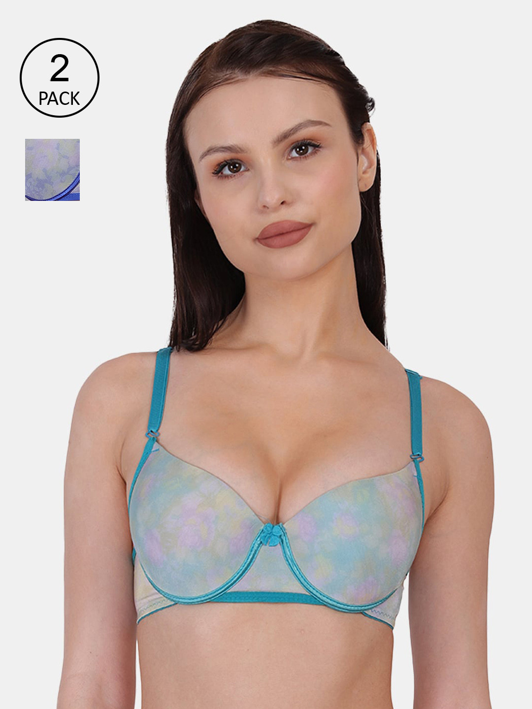 

Amour Secret Women's Medium Padded Underwired Push Up Bra Pack Of 2, Navy blue