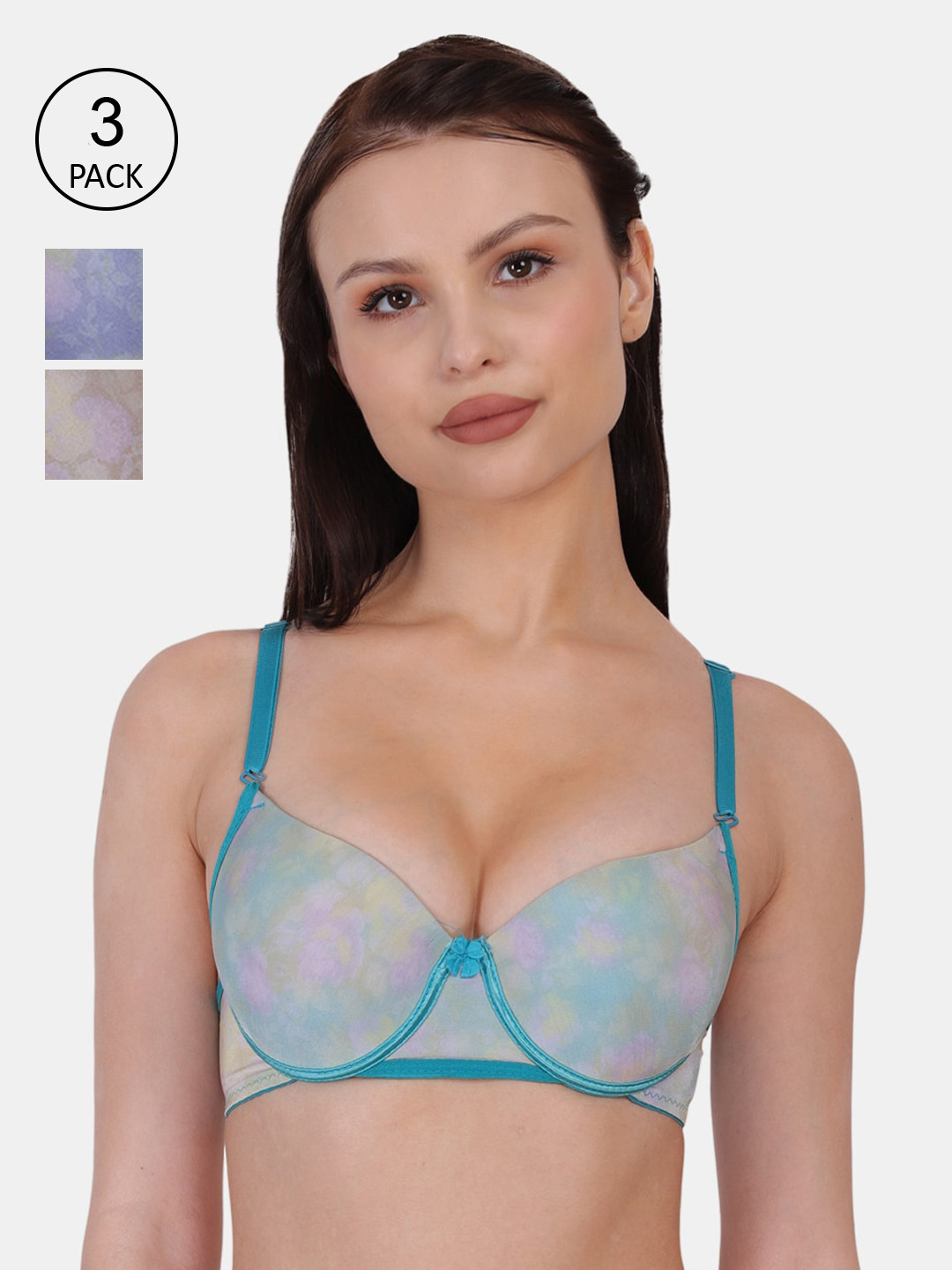 

Amour Secret Women Blue & Brown Pack Of 3 Bra Underwired Lightly Padded