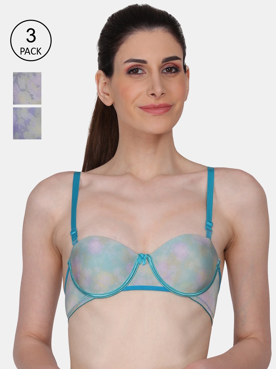 

Amour Secret Blue & Black Pack Of 3 Underwired Lightly Padded Push Up Bra