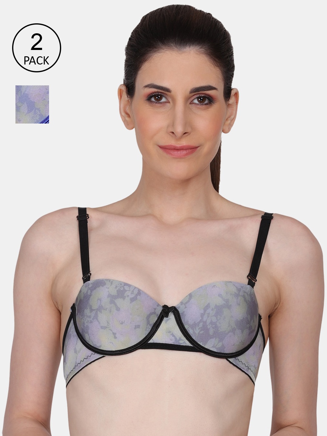 

Amour Secret Women Black & Blue Pack Of 2 Abstract Underwired Lightly Padded Bra