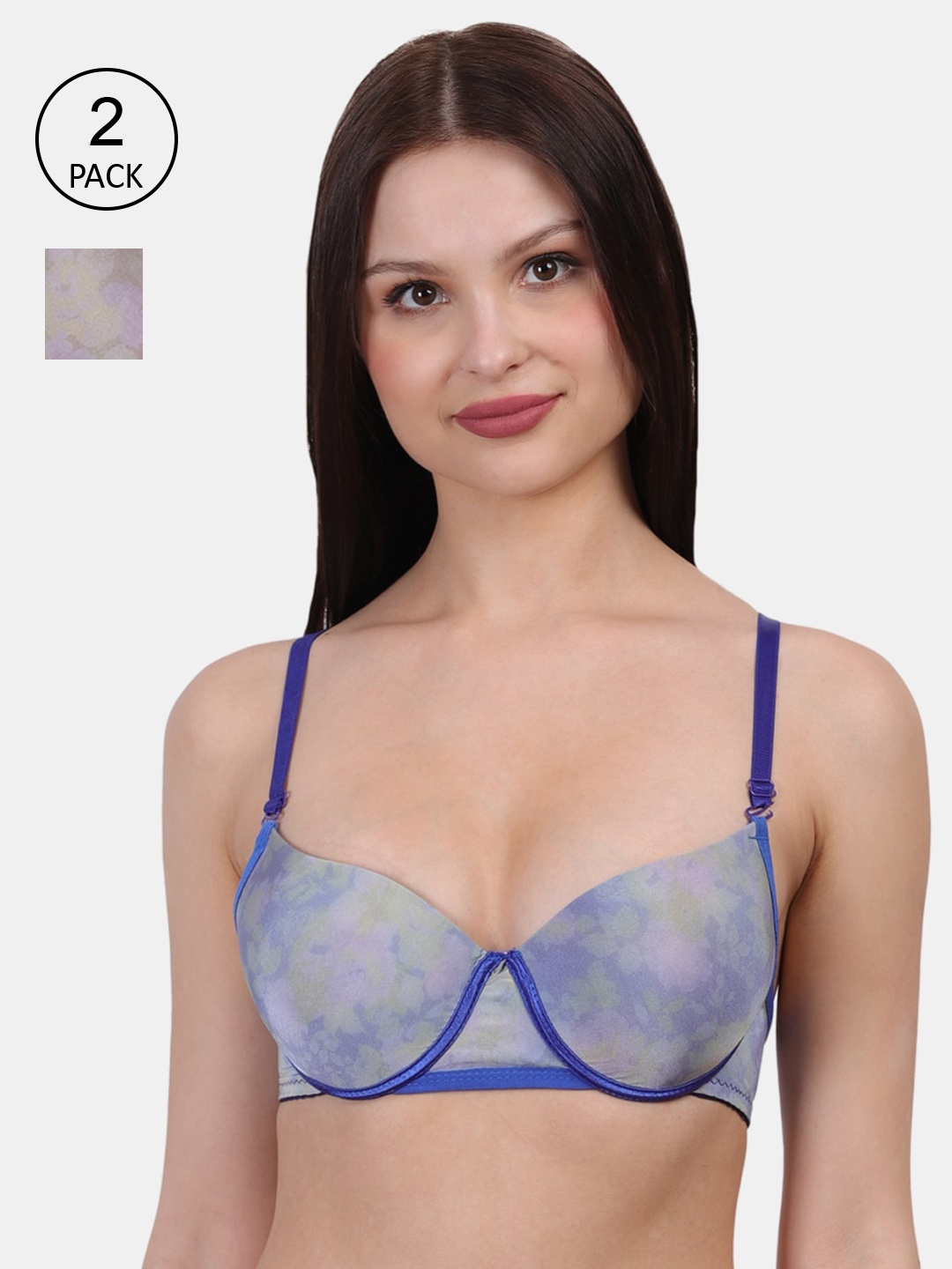 

Amour Secret Women Blue & Brown Pack Of 2 Abstract Bra Underwired Lightly Padded