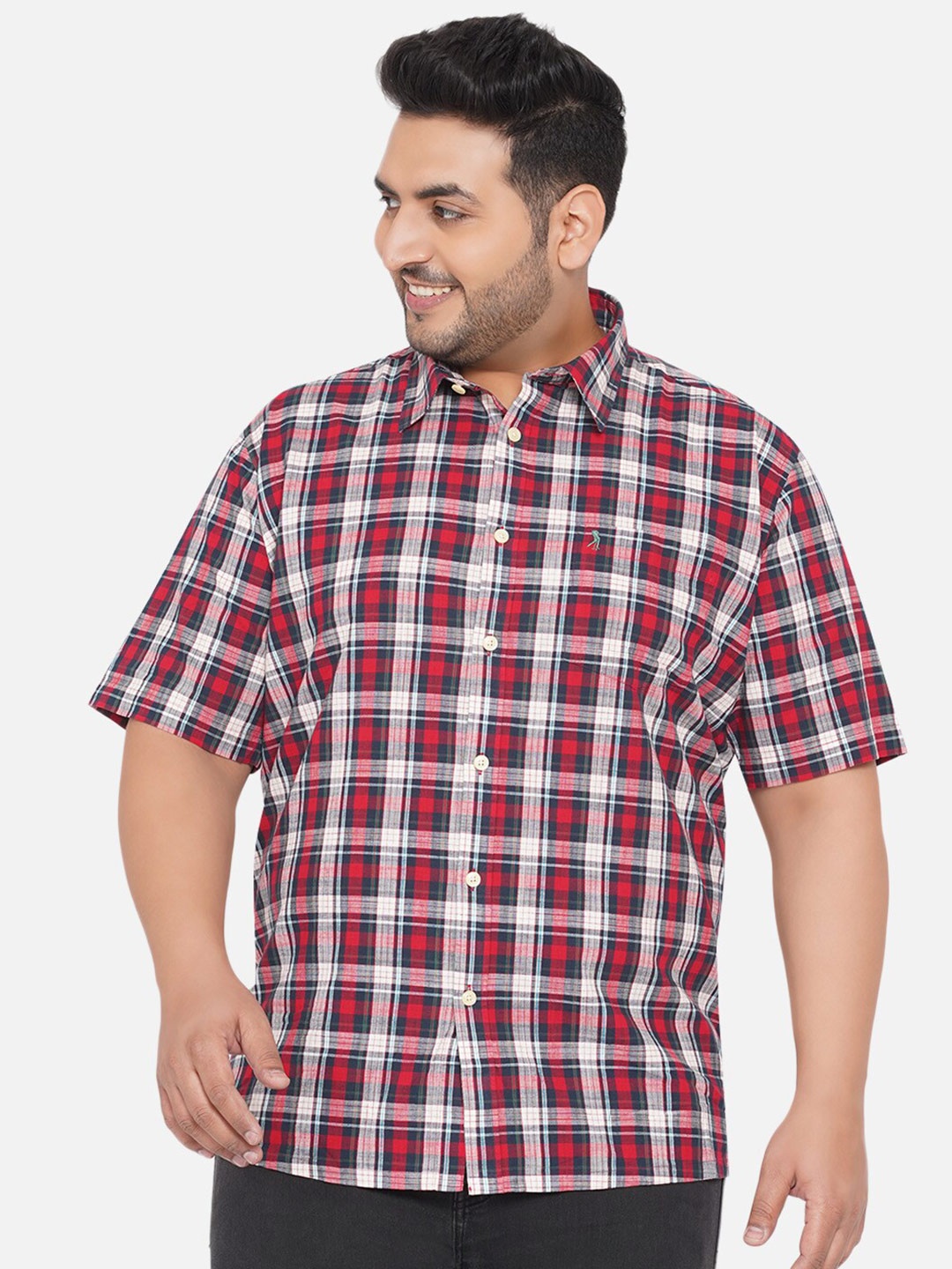 

Santonio Plus Size Men Red Classic Tartan Checks Checked 100% Cotton Casual Shirt
