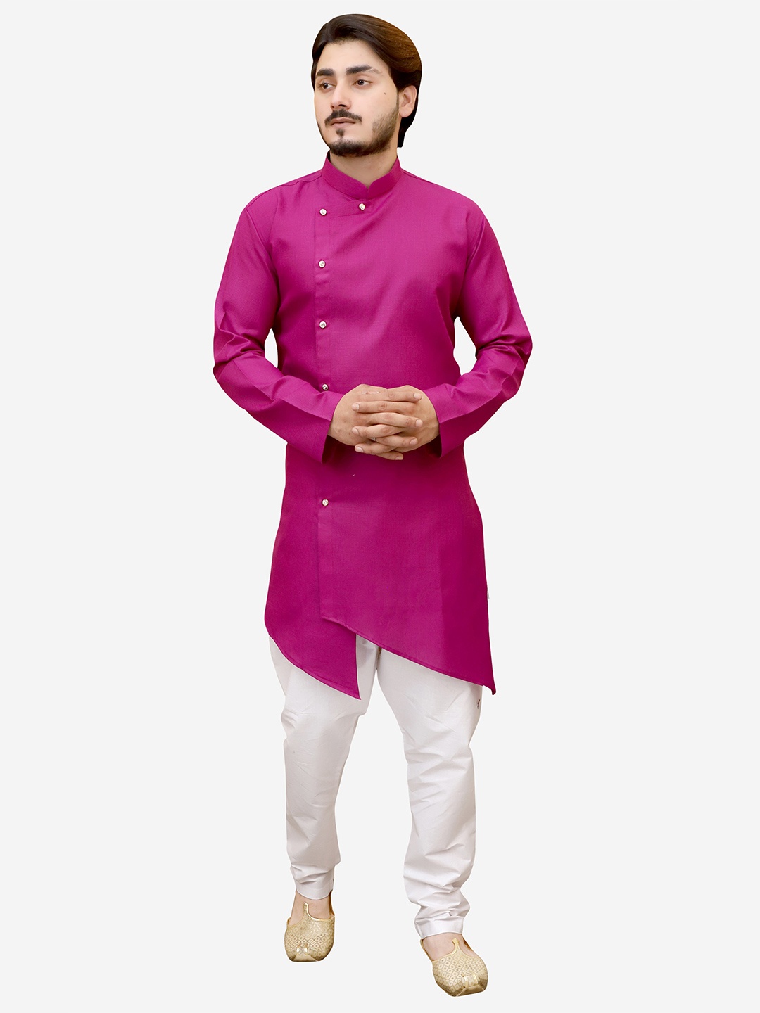 

Tibra Collection Men Burgundy Angrakha Pure Cotton Kurta With Pyjamas