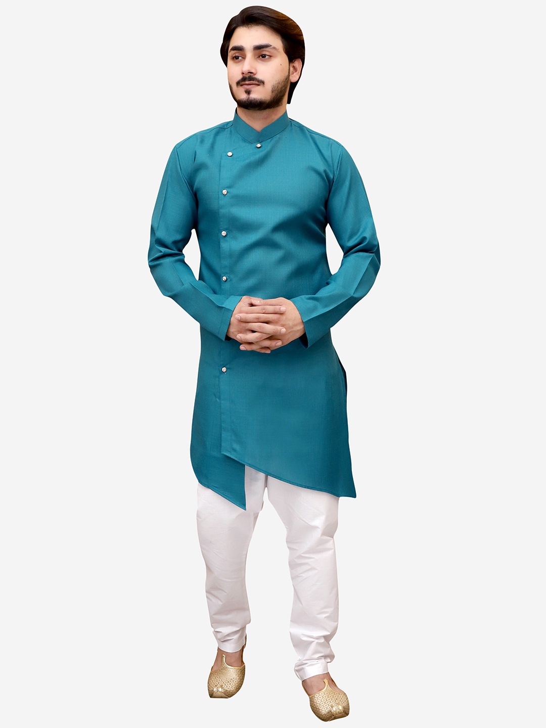 

Tibra Collection Men Teal Pure Cotton Kurta with Churidar