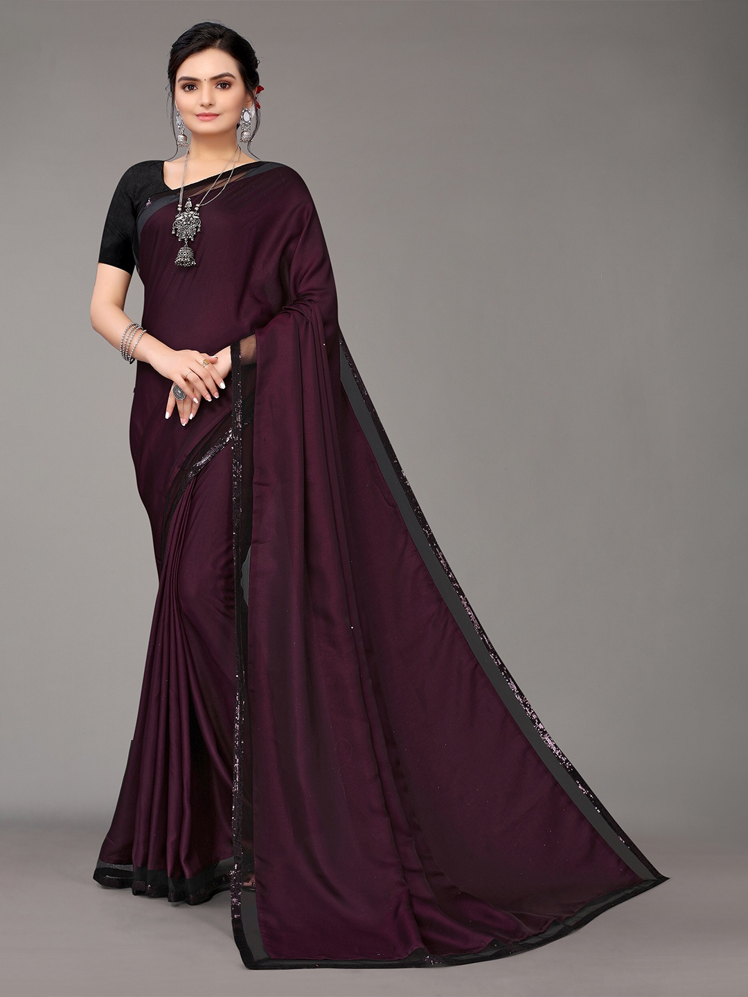 

Nimayaa Purple & Black Sequinned Saree