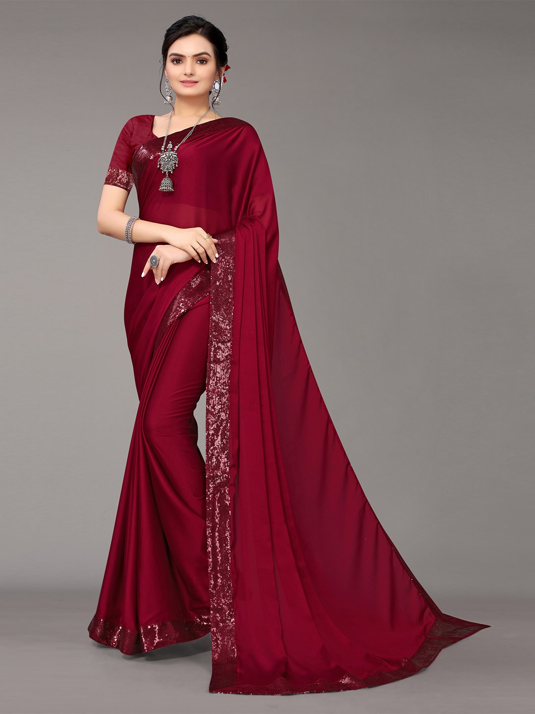 

Nimayaa Red Sequinned Saree