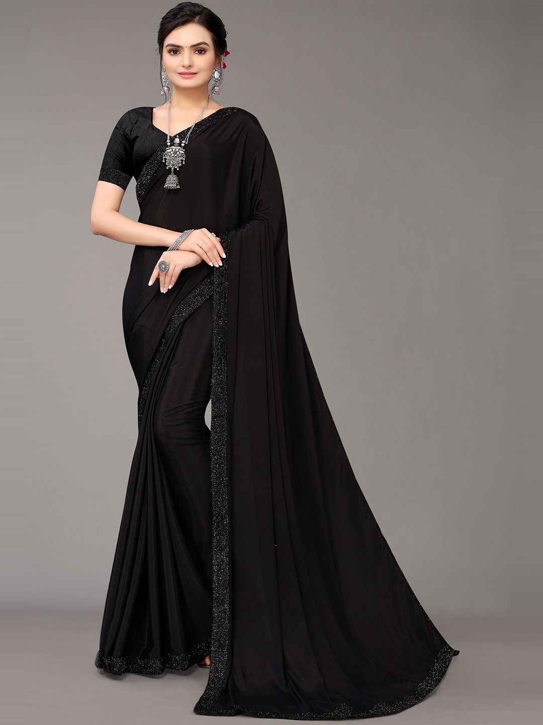 

Nimayaa Black Sequinned Satin Saree