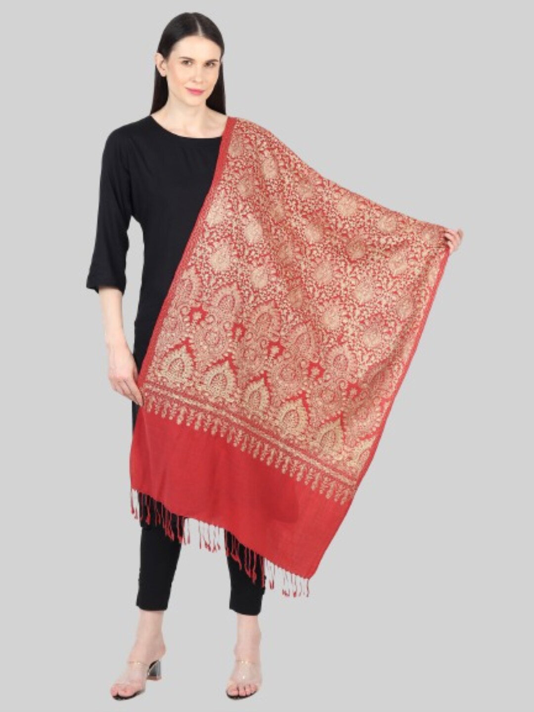 

MUFFLY Women Maroon & Off White Embroidered Stole