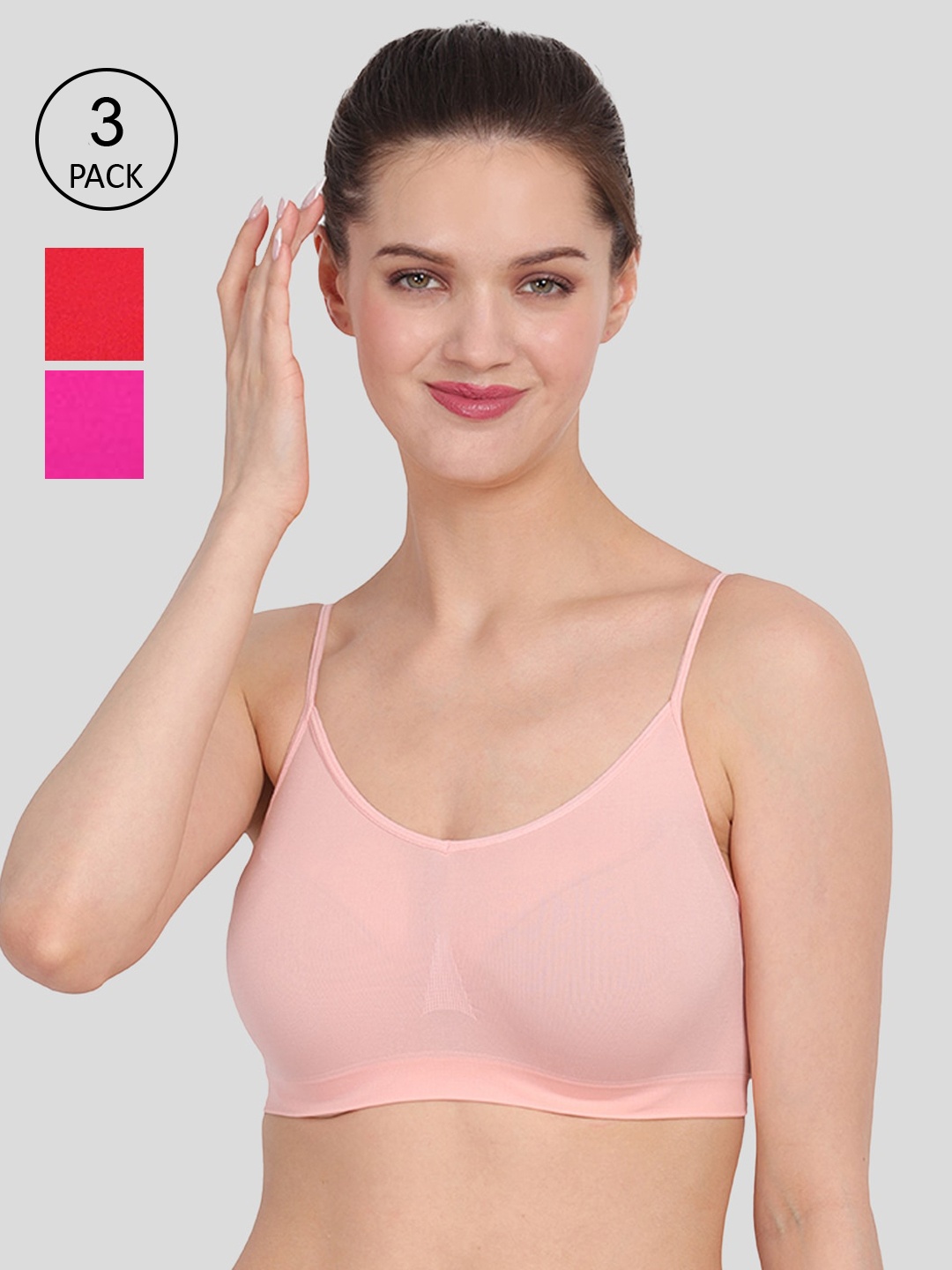 

Amour Secret Pack of 3 Pink & Red Bra - Non-Padded