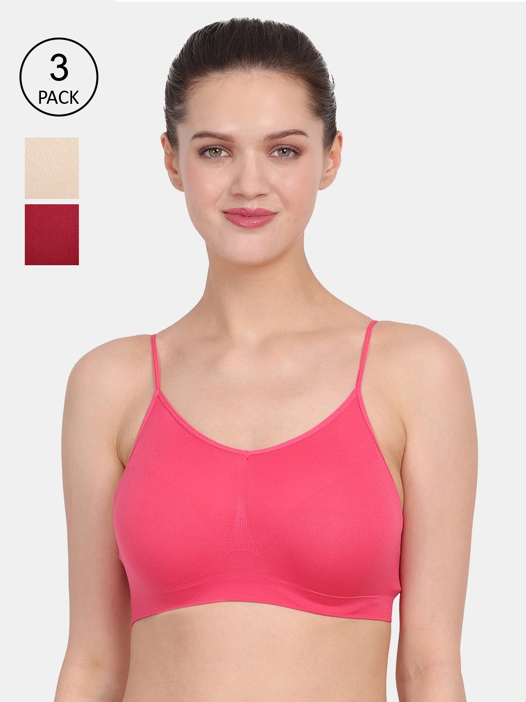 

Amour Secret Pack Of 3 Non-Padded & Non-Wired Seamless Bra, Coral