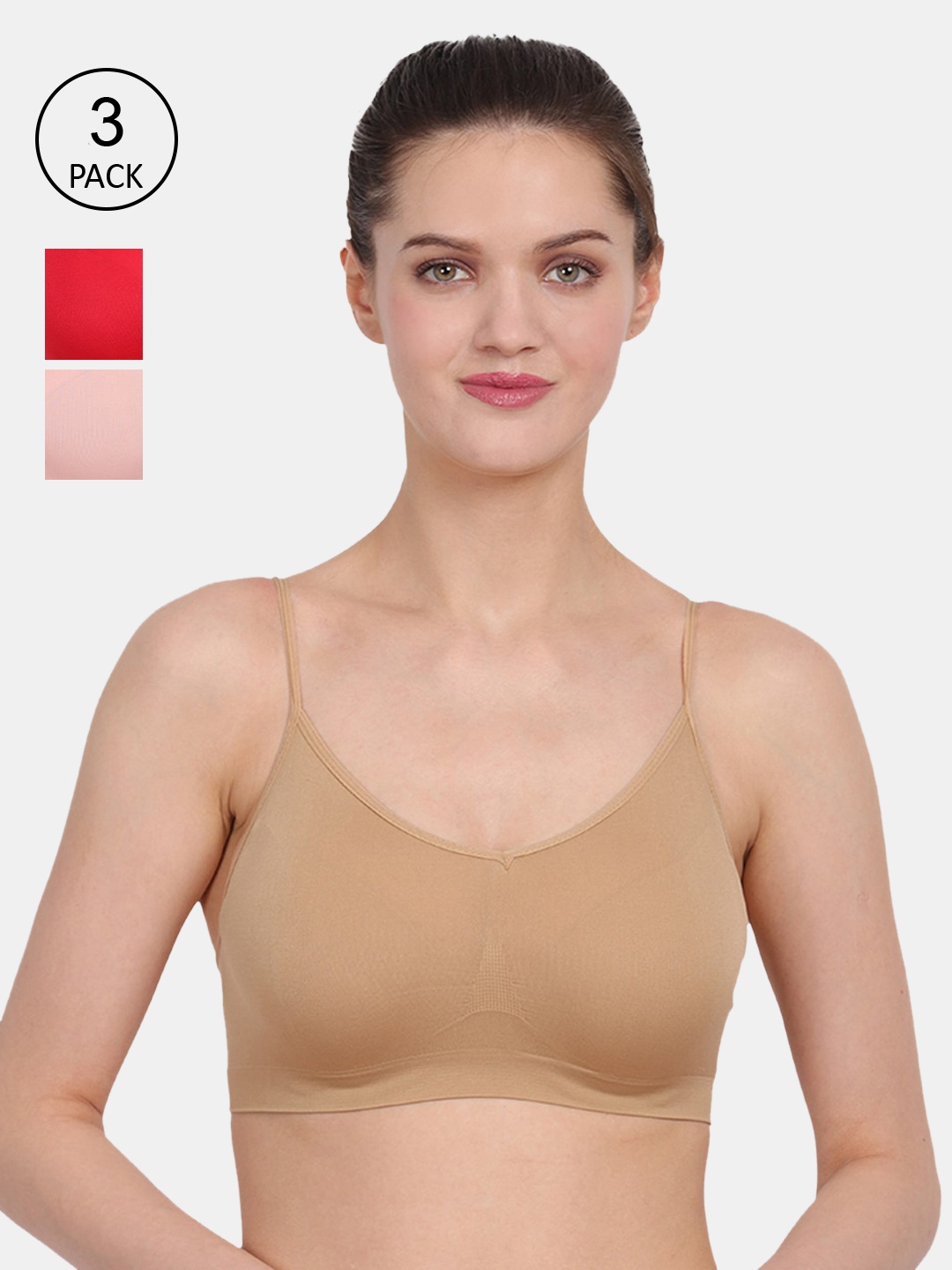 

Amour Secret Beige Red & Pink Pack Of 3 Non Padded Seamless Air Bra