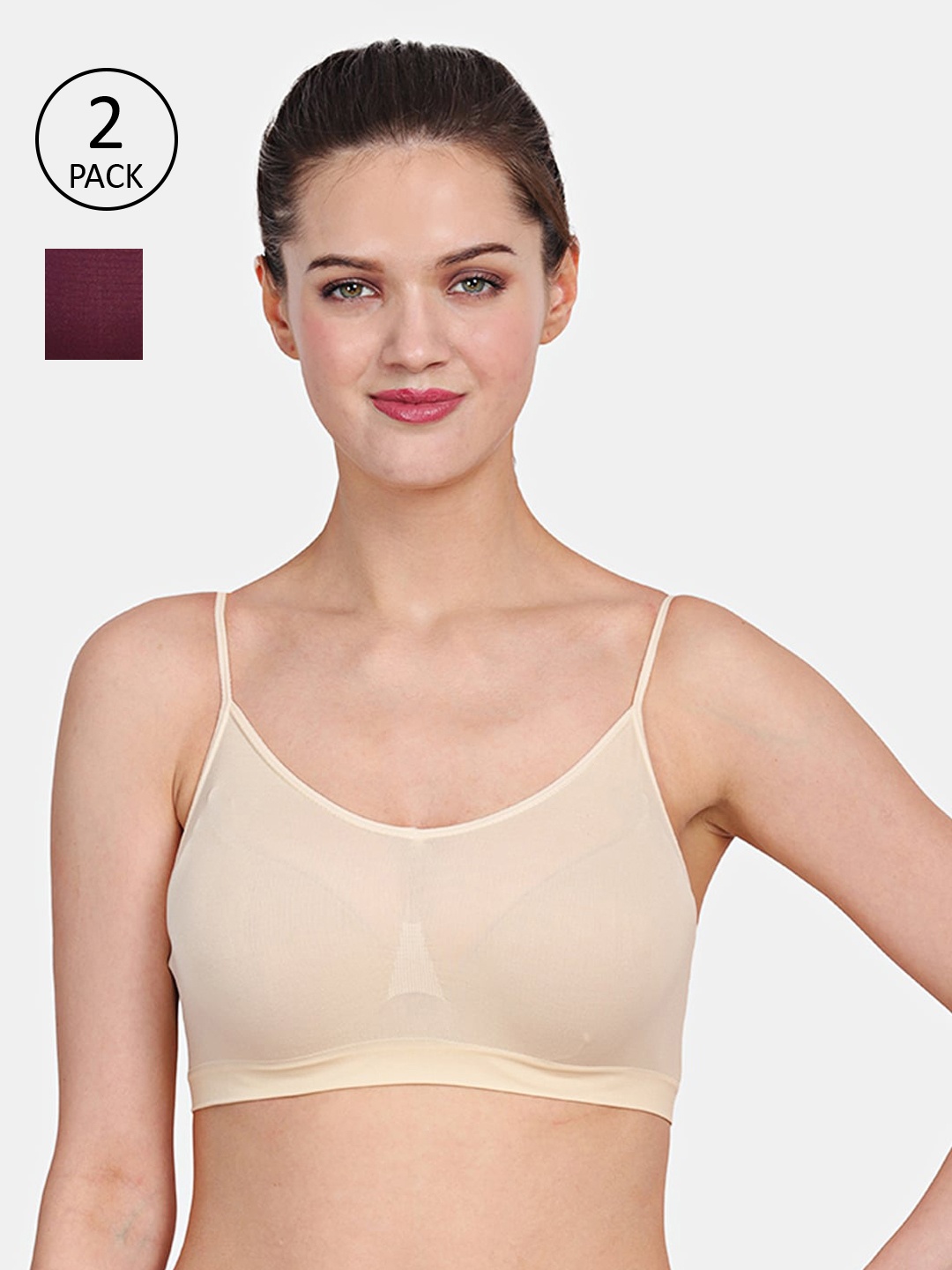 

Amour Secret Women Maroon & Cream Set Of 2 Solid Non Padded Bra