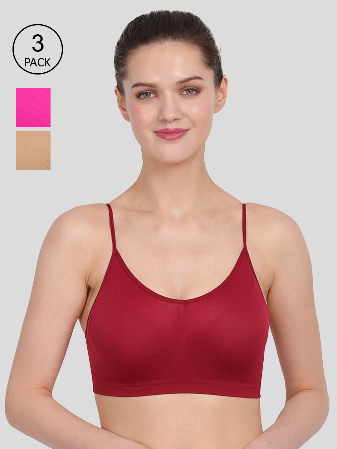 

Amour Secret Women Pink & Maroon Set Of 3 Solid Non Padded Bra