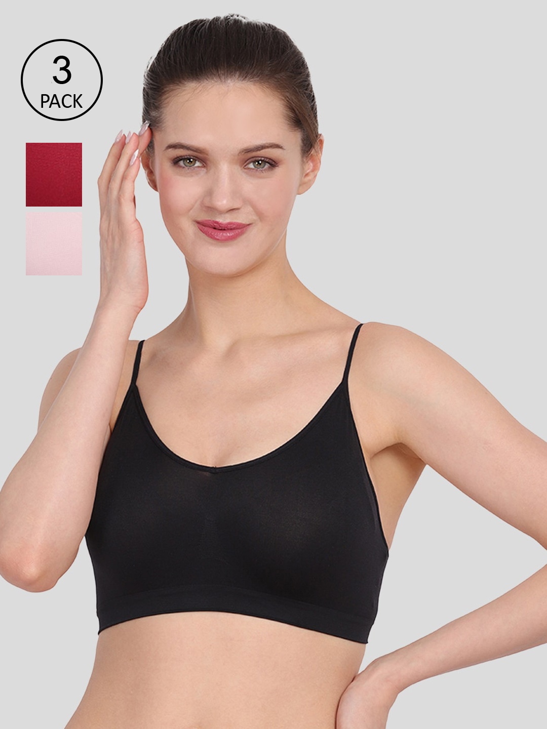 

Amour Secret Women Pink & Black Set Of 3 Solid Non Padded Bra