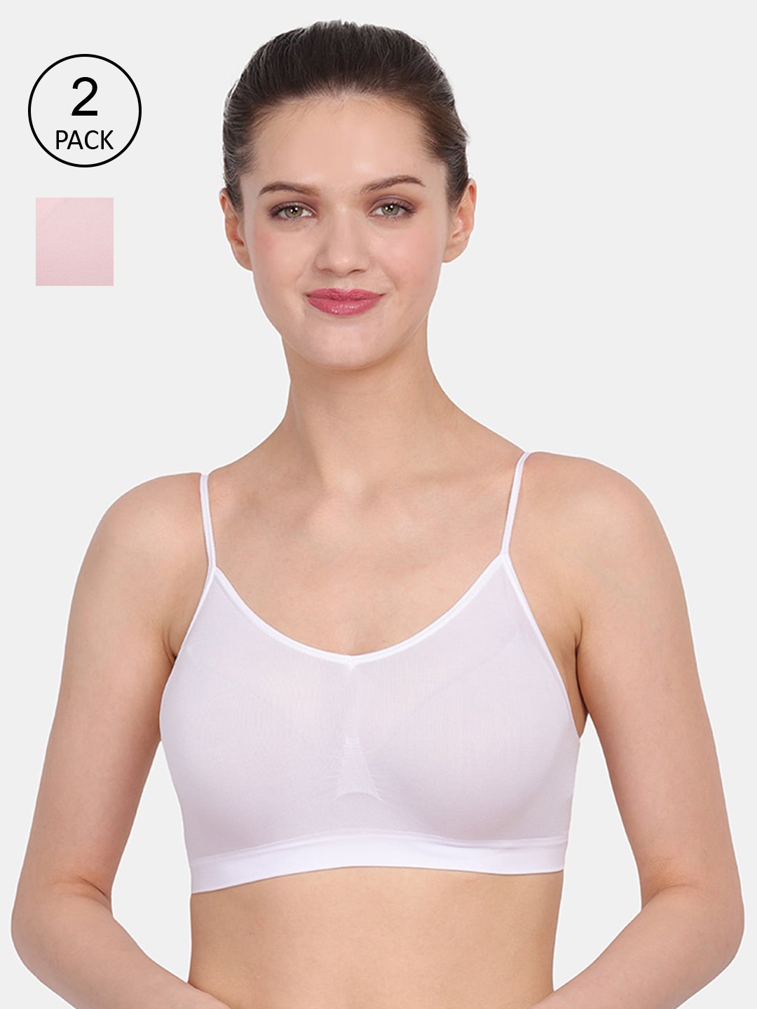 

Amour Secret Women White & Pink Set Of 2 Solid Non Padded Bra