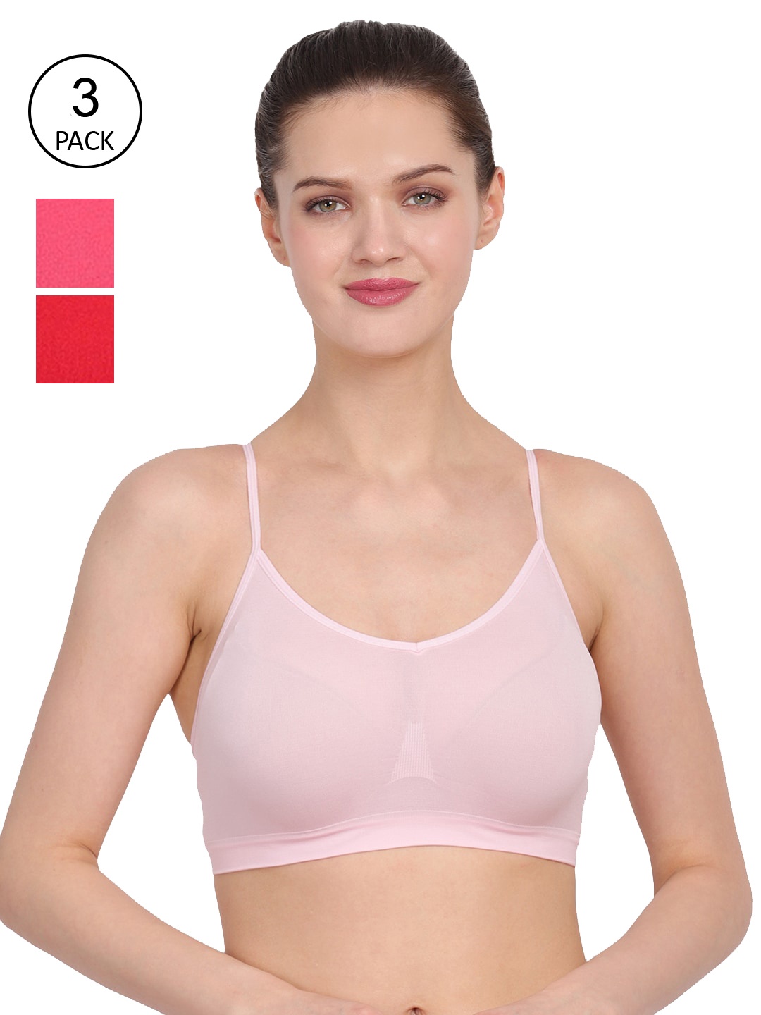 

Amour Secret Women Pink & Red Set Of 3 Solid Non Padded Bra