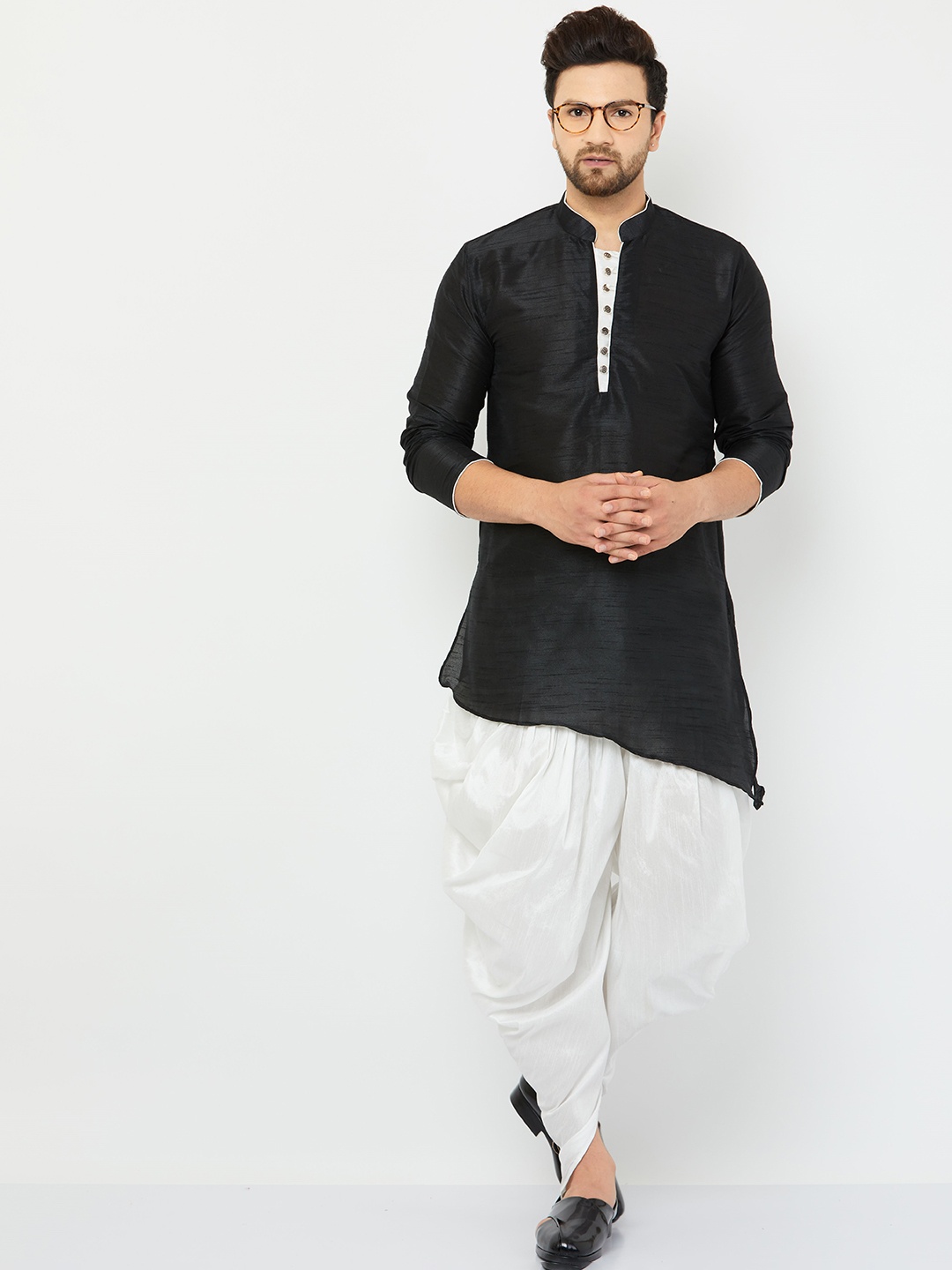 

Armaan Ethnic Men Black Dupion Silk Kurta with Dhoti Pants