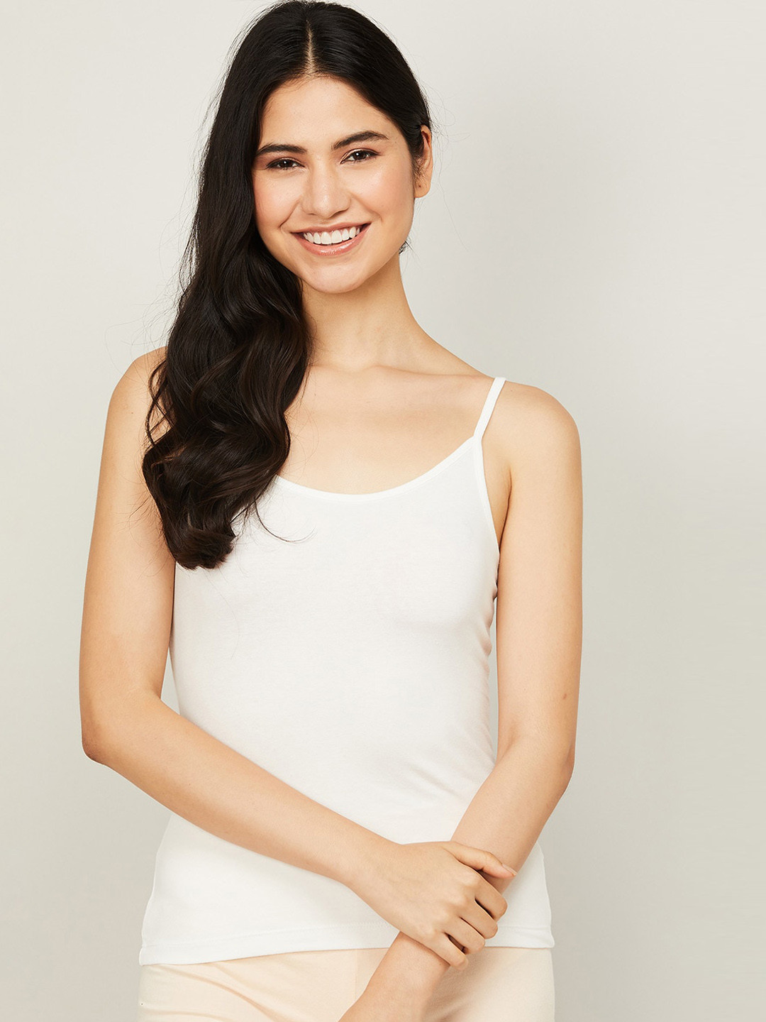 

Ginger by Lifestyle Women White Solid Non-Padded Cotton Camisoles, Off white