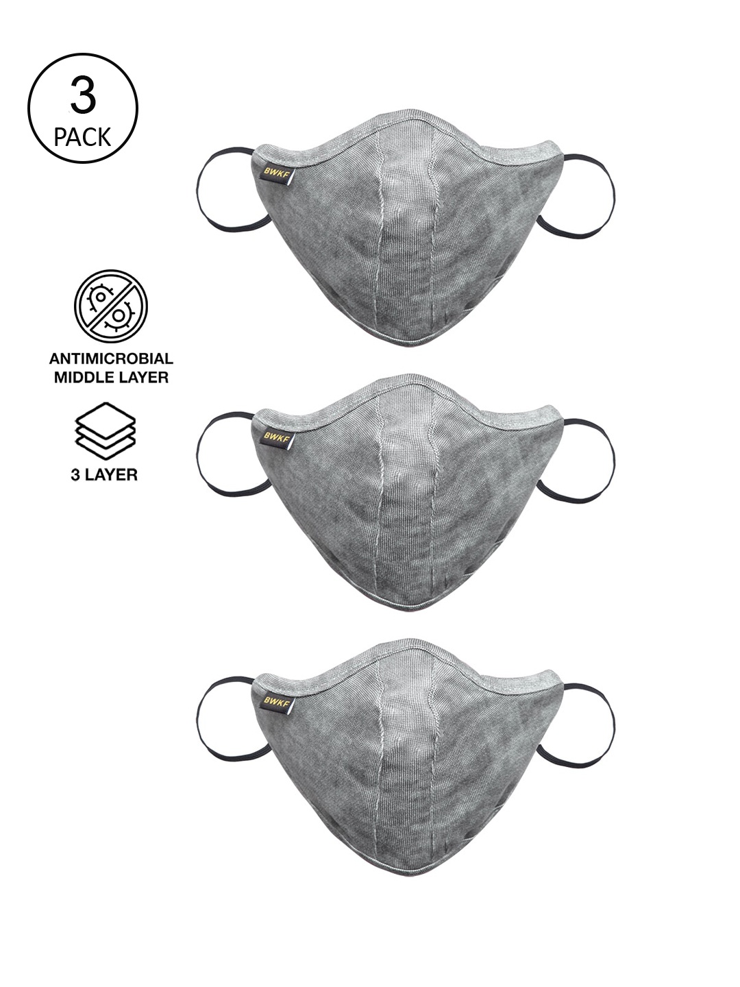 

Bewakoof Pack of 3 Grey Self-design Outdoor Masks