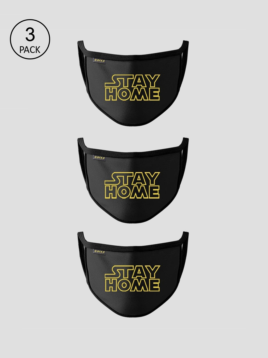 

Bewakoof Unisex Pack Of 3 Black Printed 3-Ply Cotton Protective Outdoor Masks