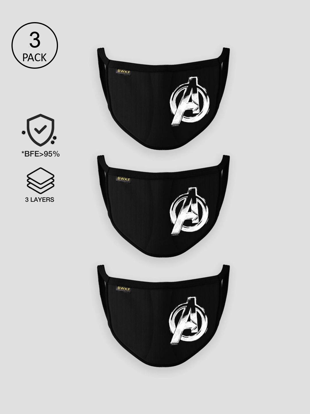 

Bewakoof Unisex Pack Of 3 Black Printed Graphic 3-Ply Cotton Protective Outdoor Masks