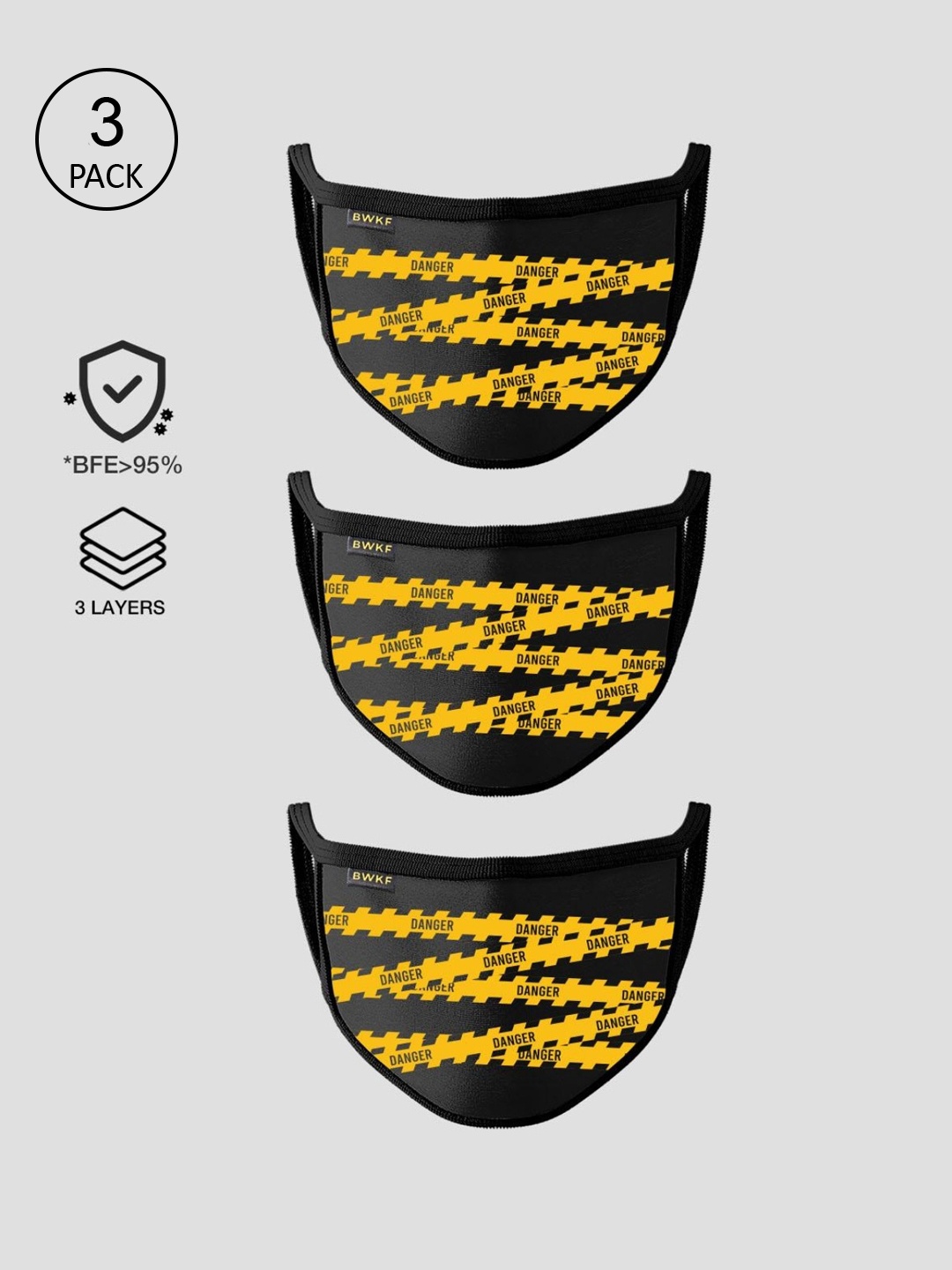 

Bewakoof Set Of 3 Black & Yellow Printed Cotton 3-Ply Protective Outdoor Cloth Masks
