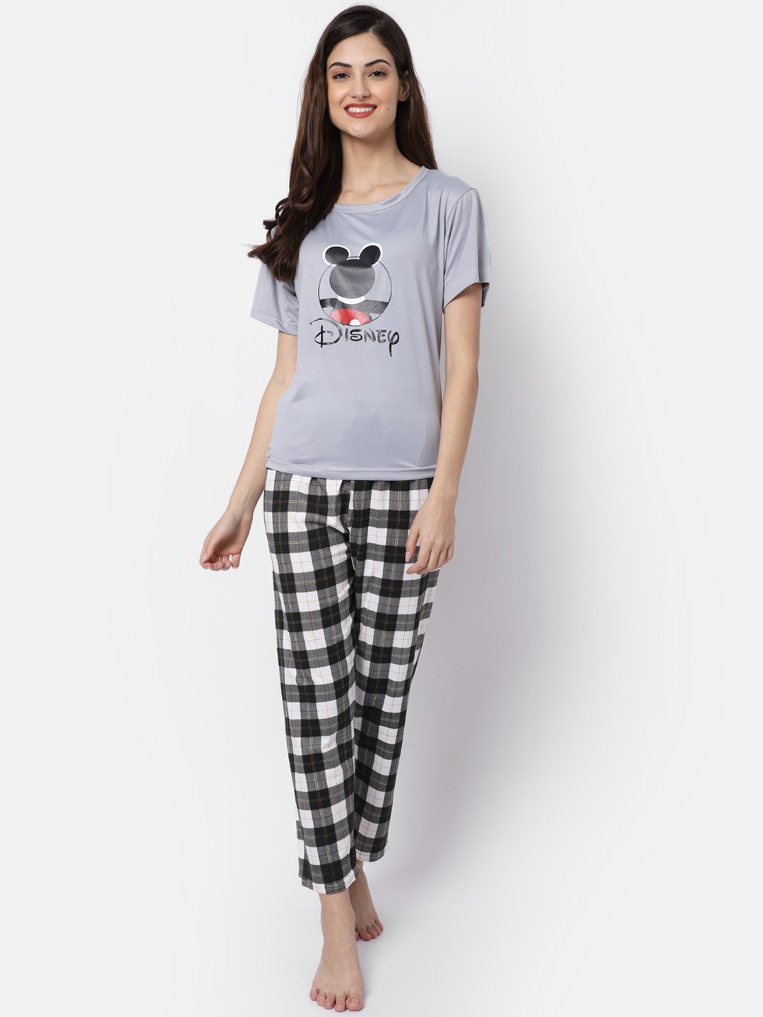 

GRACIT Women Grey & Black Printed Night suit