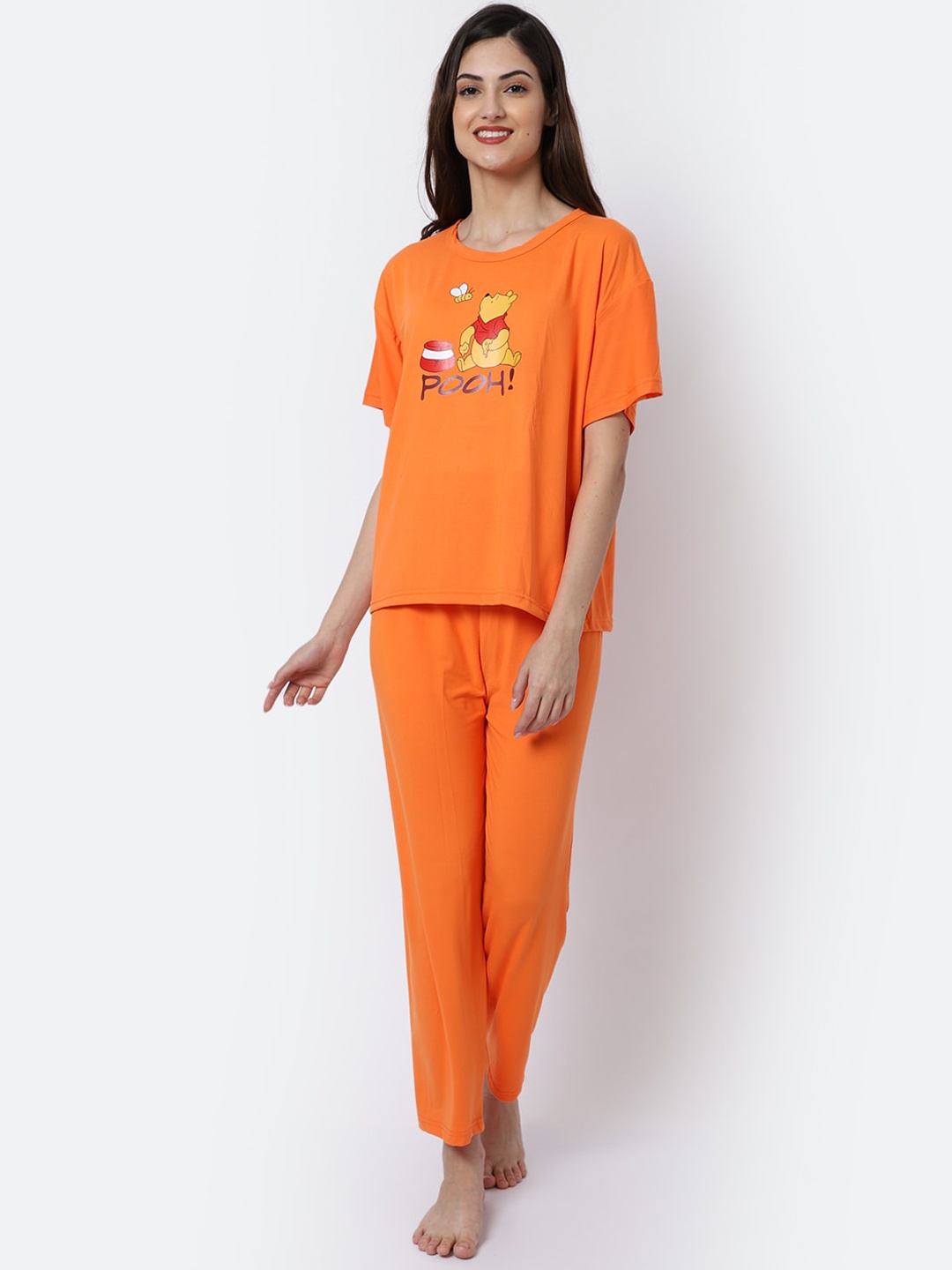 

GRACIT Women Orange Pooh Printed Night suit