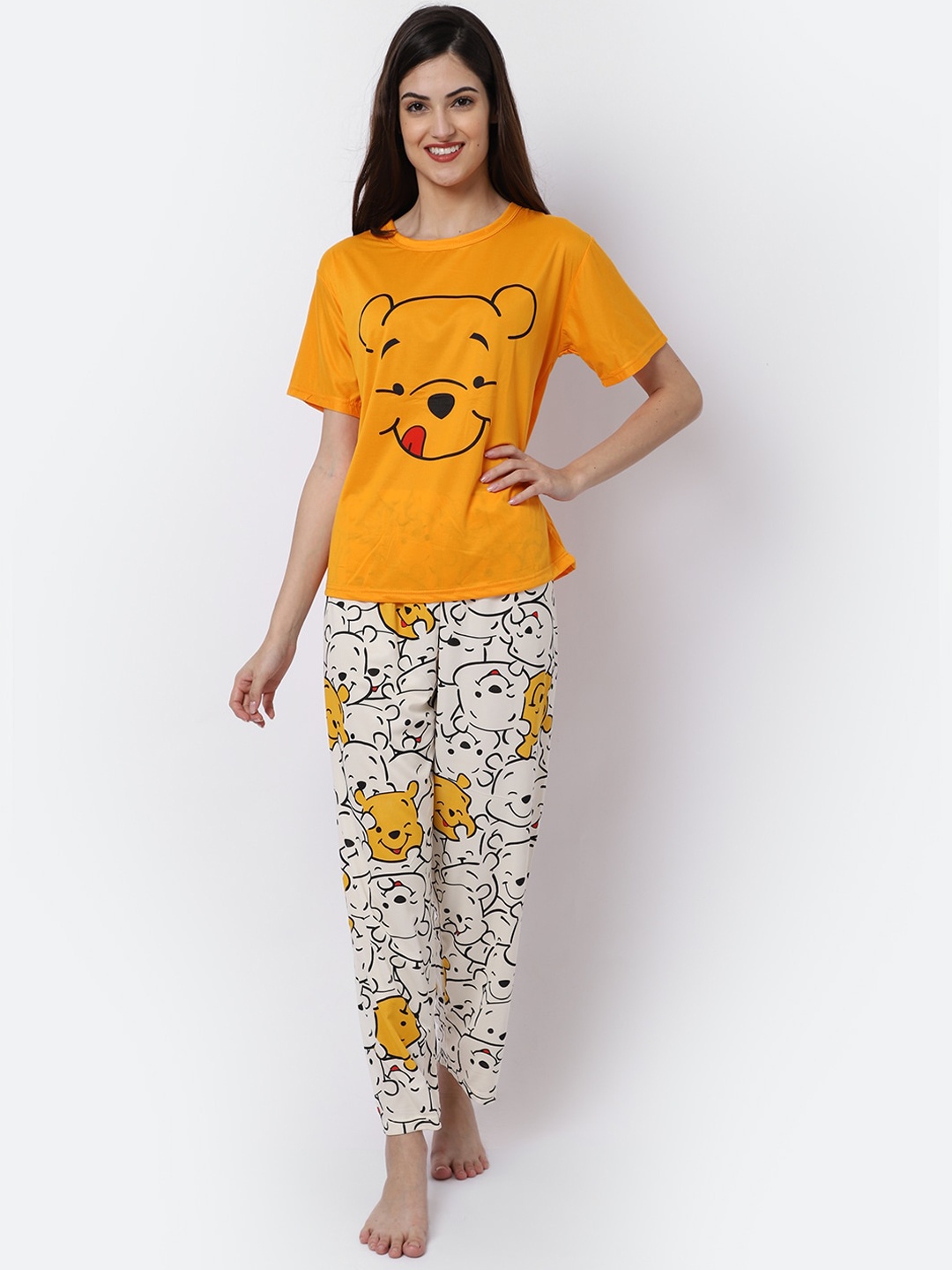 

GRACIT Women Yellow & White Printed Night suit