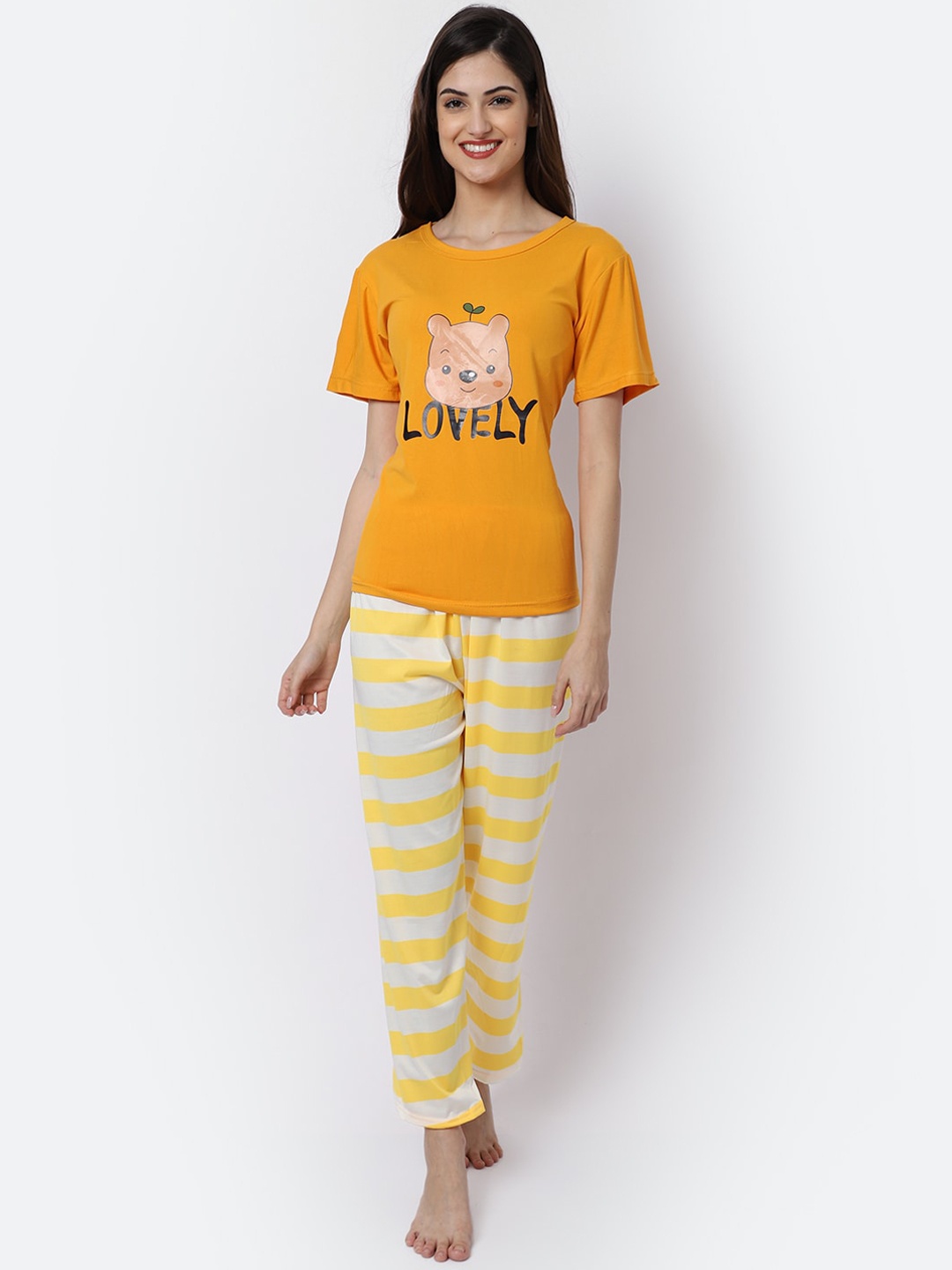 

GRACIT Women Mustard & Pink Printed Night suit