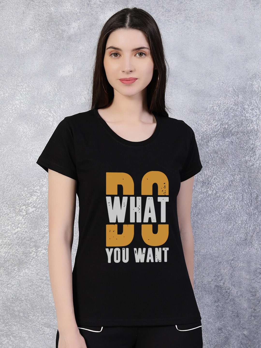 

TheBlackLover Women Black Typography Printed T-shirt