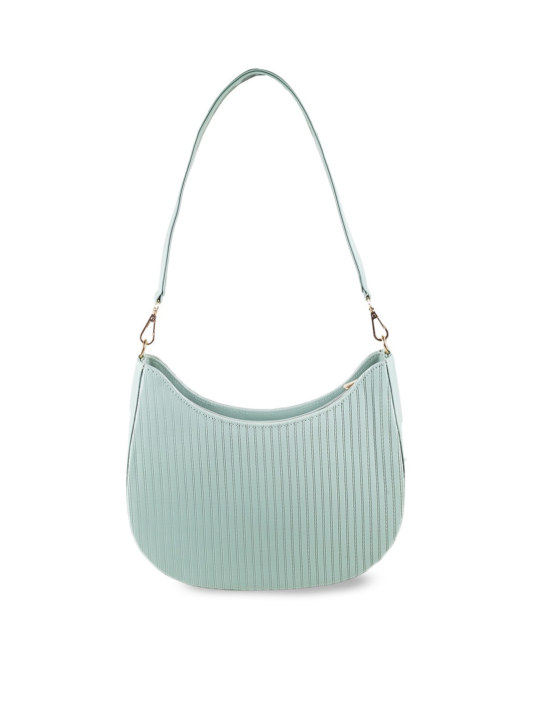 

Mochi Women Green Textured Half Moon Hobo Bag with Fringed