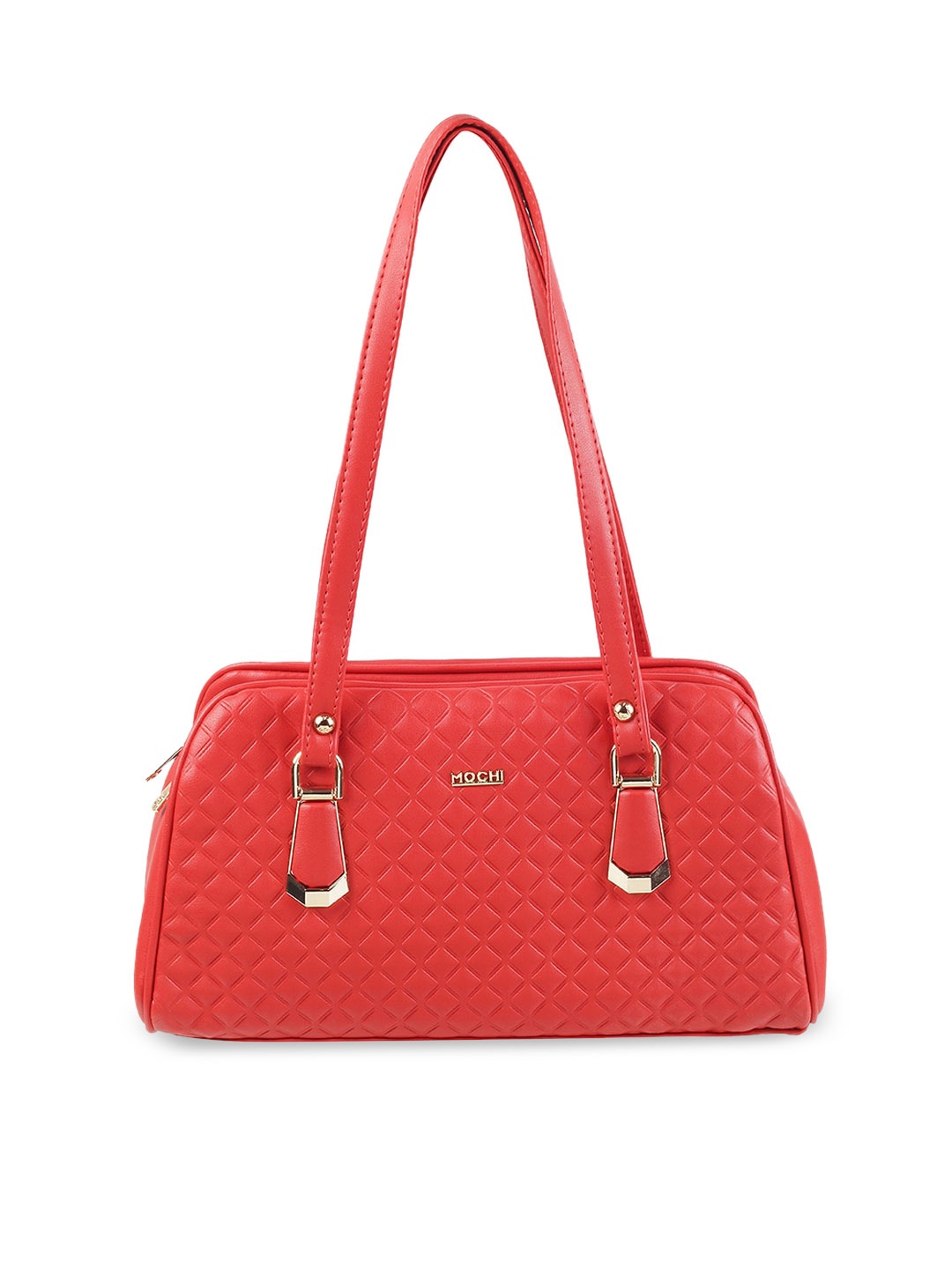 

Mochi Women Red Textured Bowling Shoulder Bag with Quilted