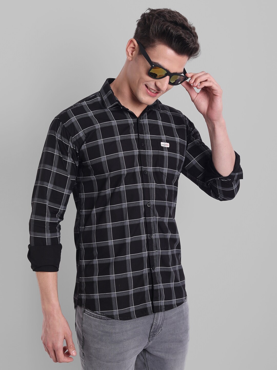 

Majestic Man Men Black Tartan Checked Cotton Casual Shirt