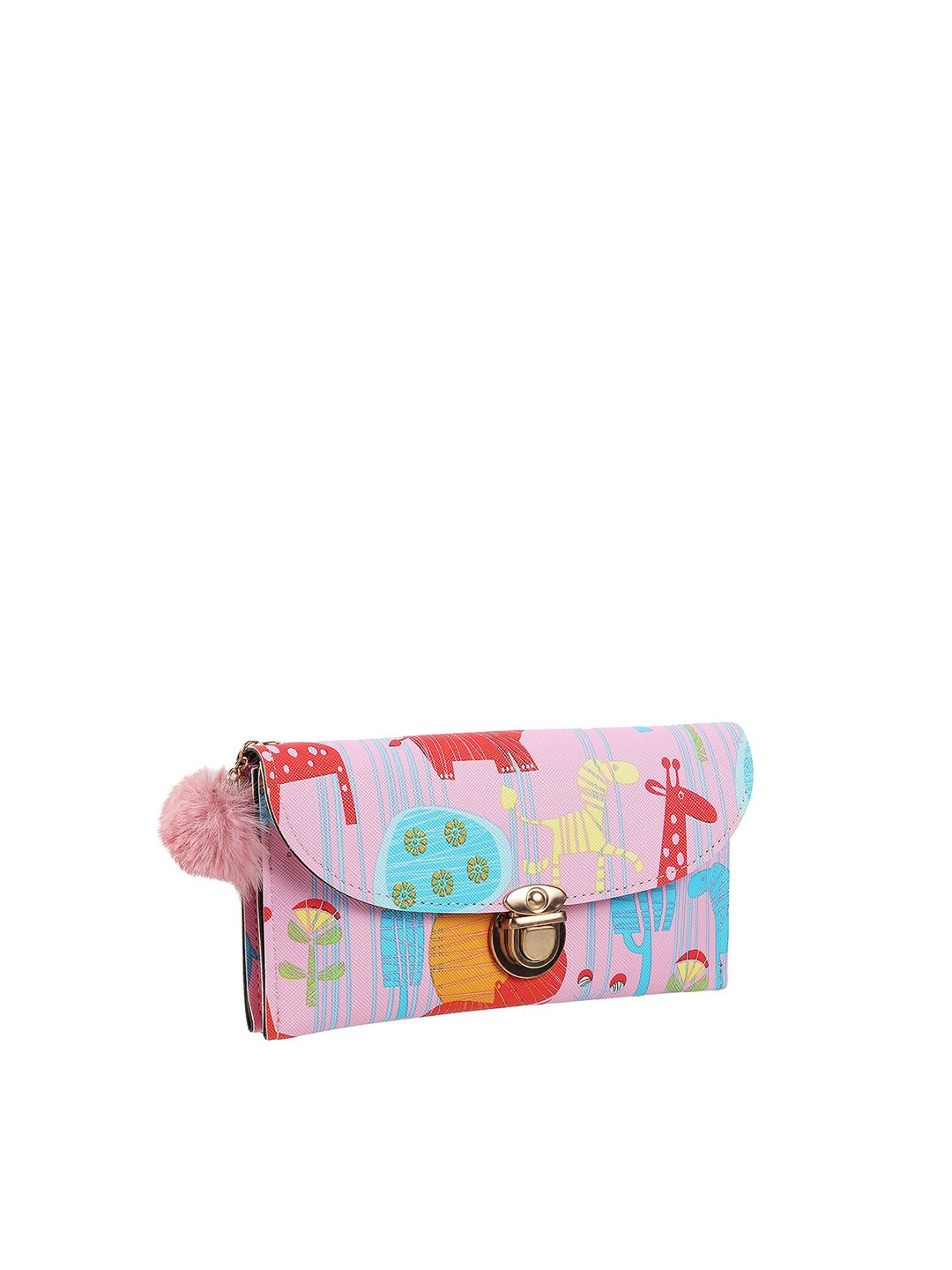 

WALKWAY by Metro Women Peach-Coloured & Blue Abstract Printed Two Fold Wallet