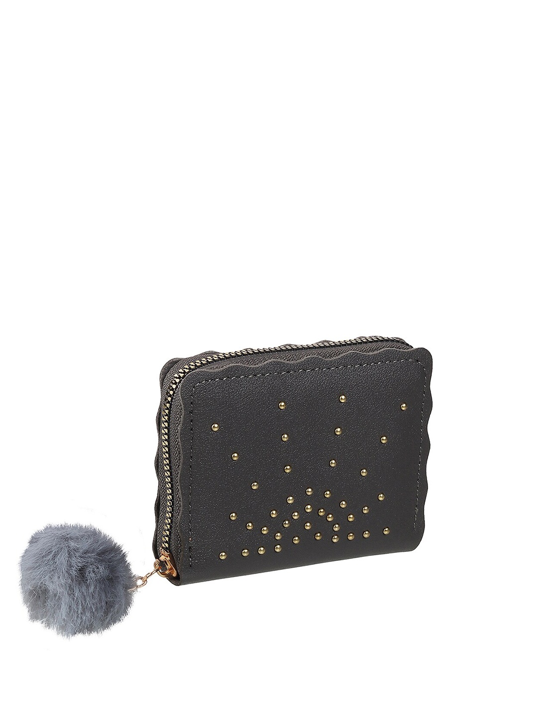 

WALKWAY By Metro Women's Grey & Gold-Toned Textured Zip Around Wallet