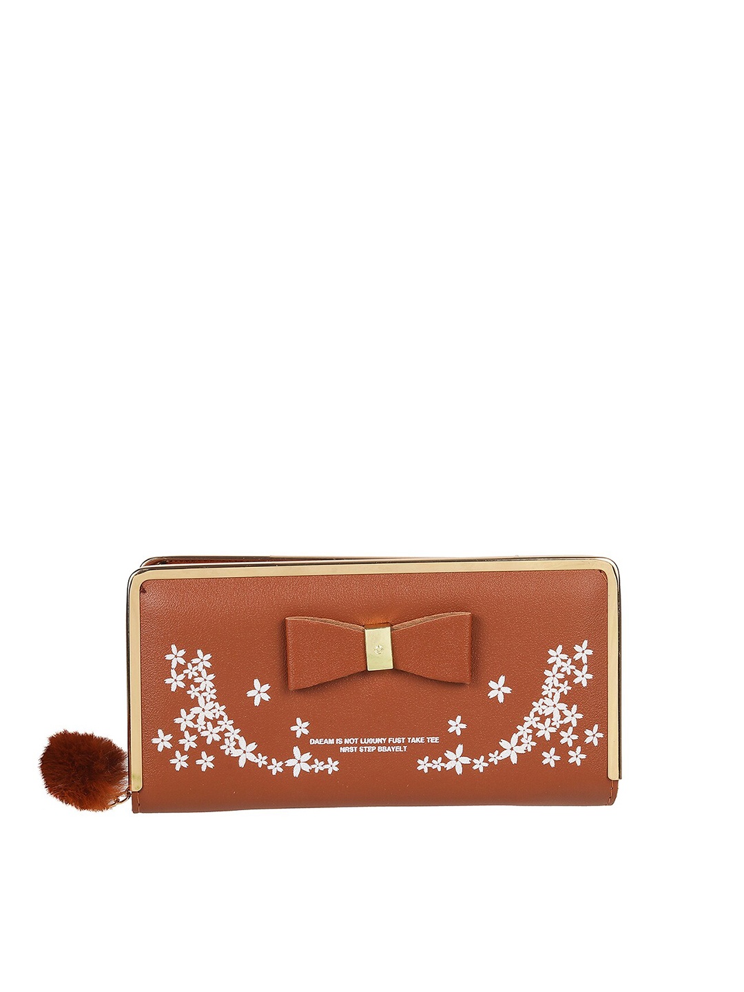 

WALKWAY by Metro Women Tan & White Floral Printed Bow Detail Zip Around Wallet