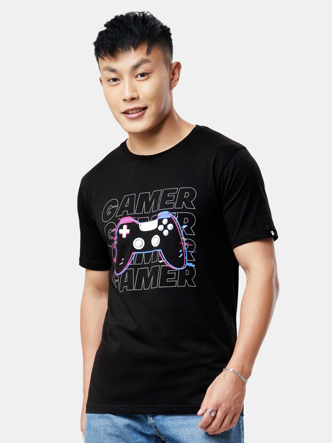 

The Souled Store Men Black Printed T-shirt