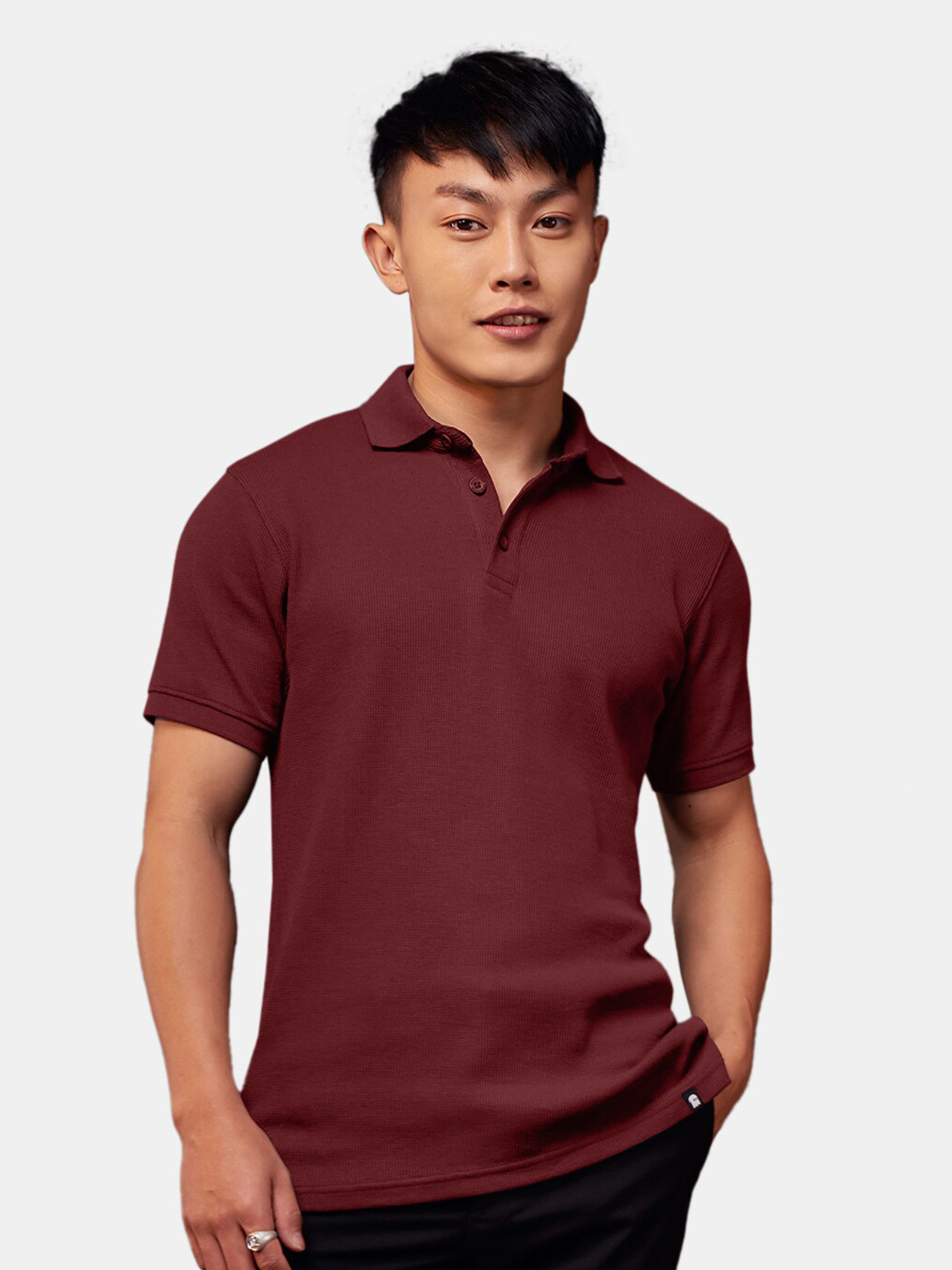 

The Souled Store Men Burgundy Polo Collar Cotton T-shirt