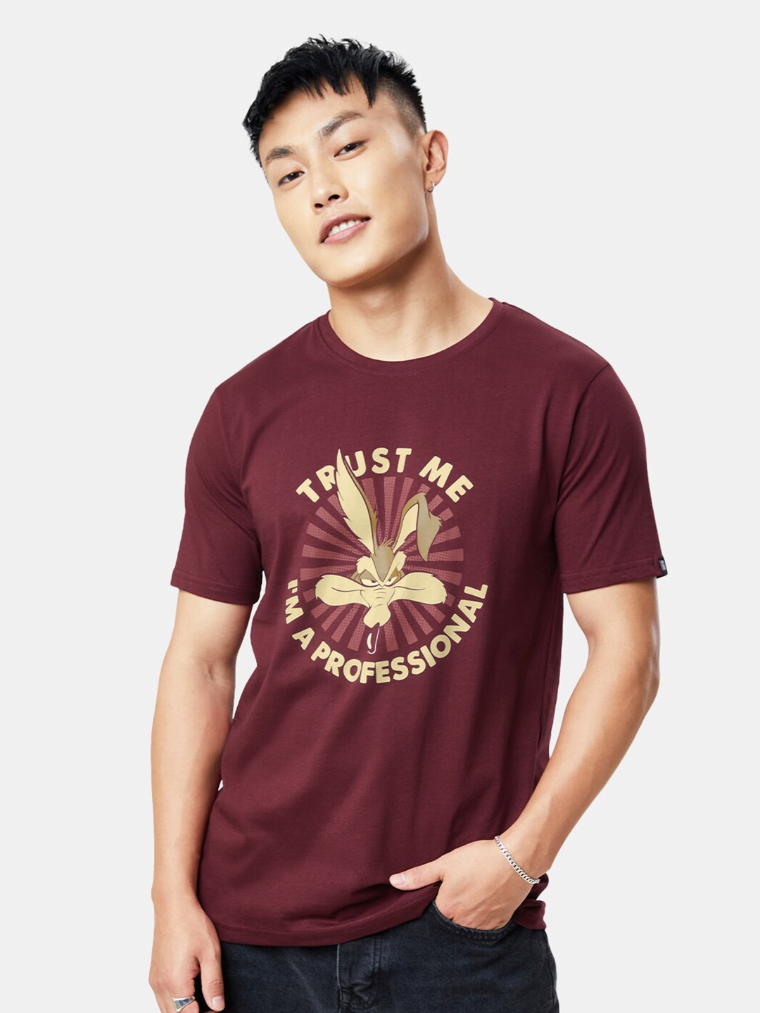 

The Souled Store Men Burgundy Printed T-shirt