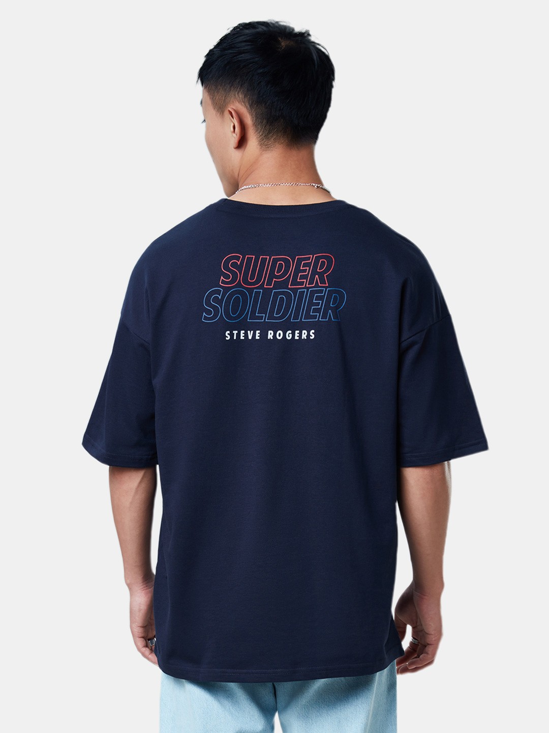 

The Souled Store Men Navy Blue Captain America Super Soldier Print Oversized T-Shirt