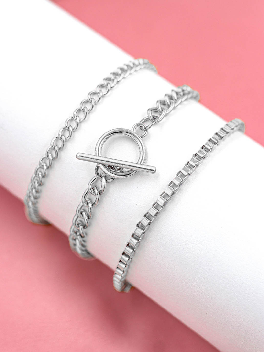 

Bellofox Women Set Of 3 Silver-Plated Link Bracelet