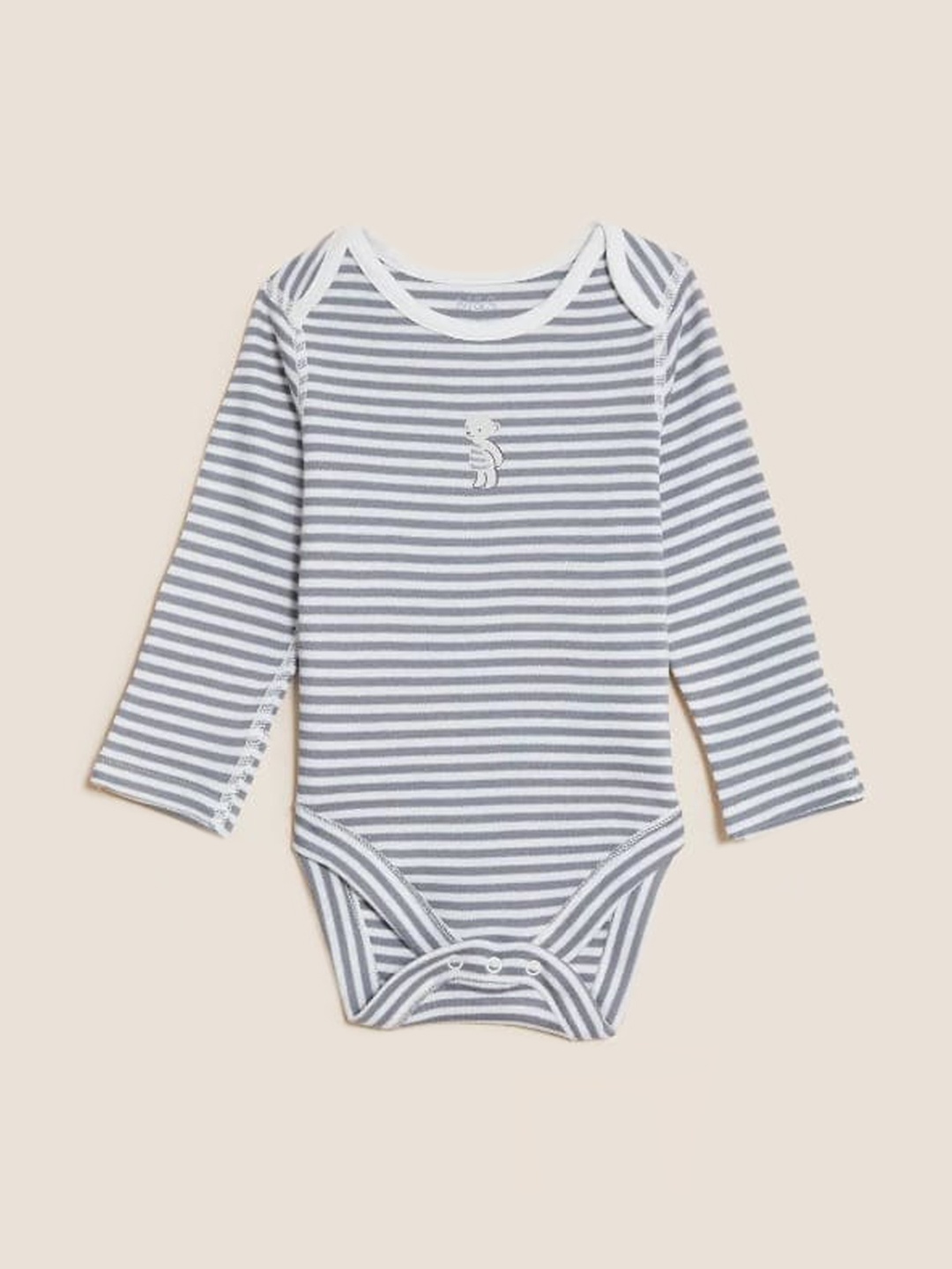 

Marks & Spencer Kids Grey & White Striped Cotton Bodysuit