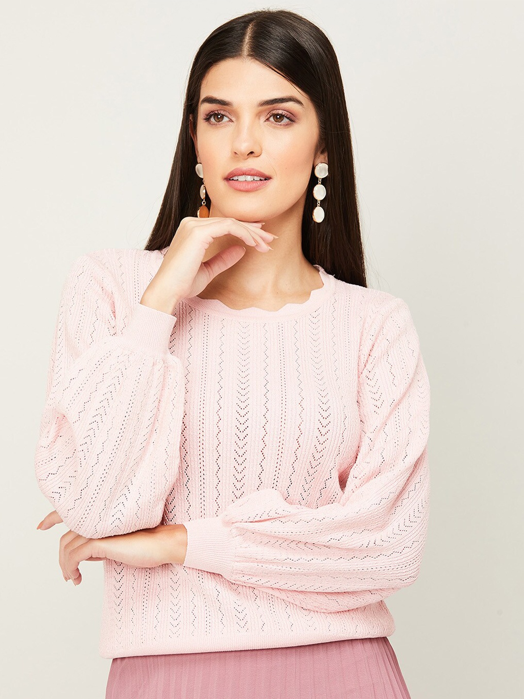 

CODE by Lifestyle Women Pink Self Design Sweatshirt