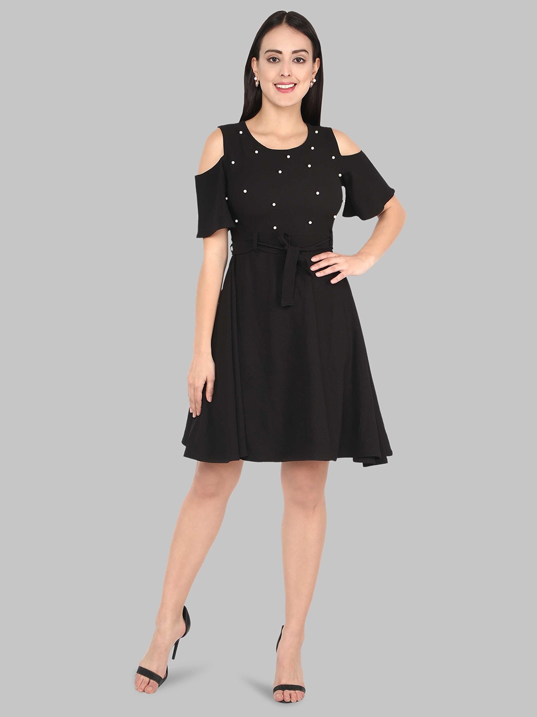 

Fashion Ritmo Black Embellished Crepe Dress