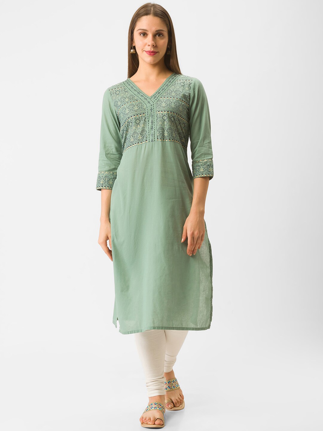 

Globus Women Green Printed Ethnic Motifs Kurta