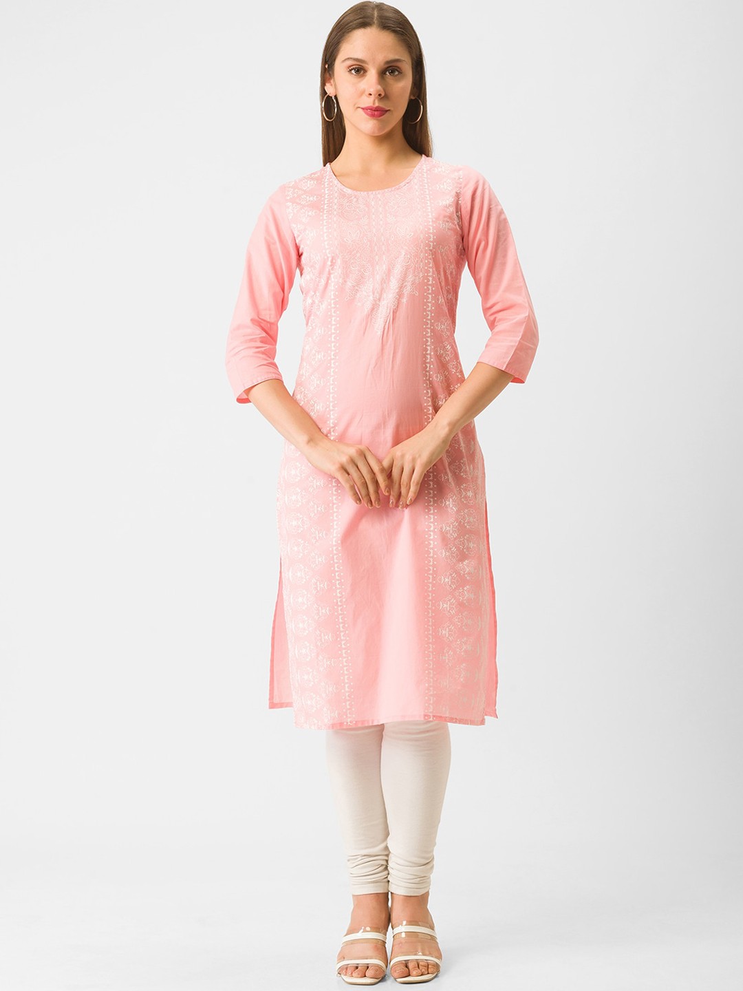 

Globus Women Pink Ethnic Motifs Printed Thread Work Kurta