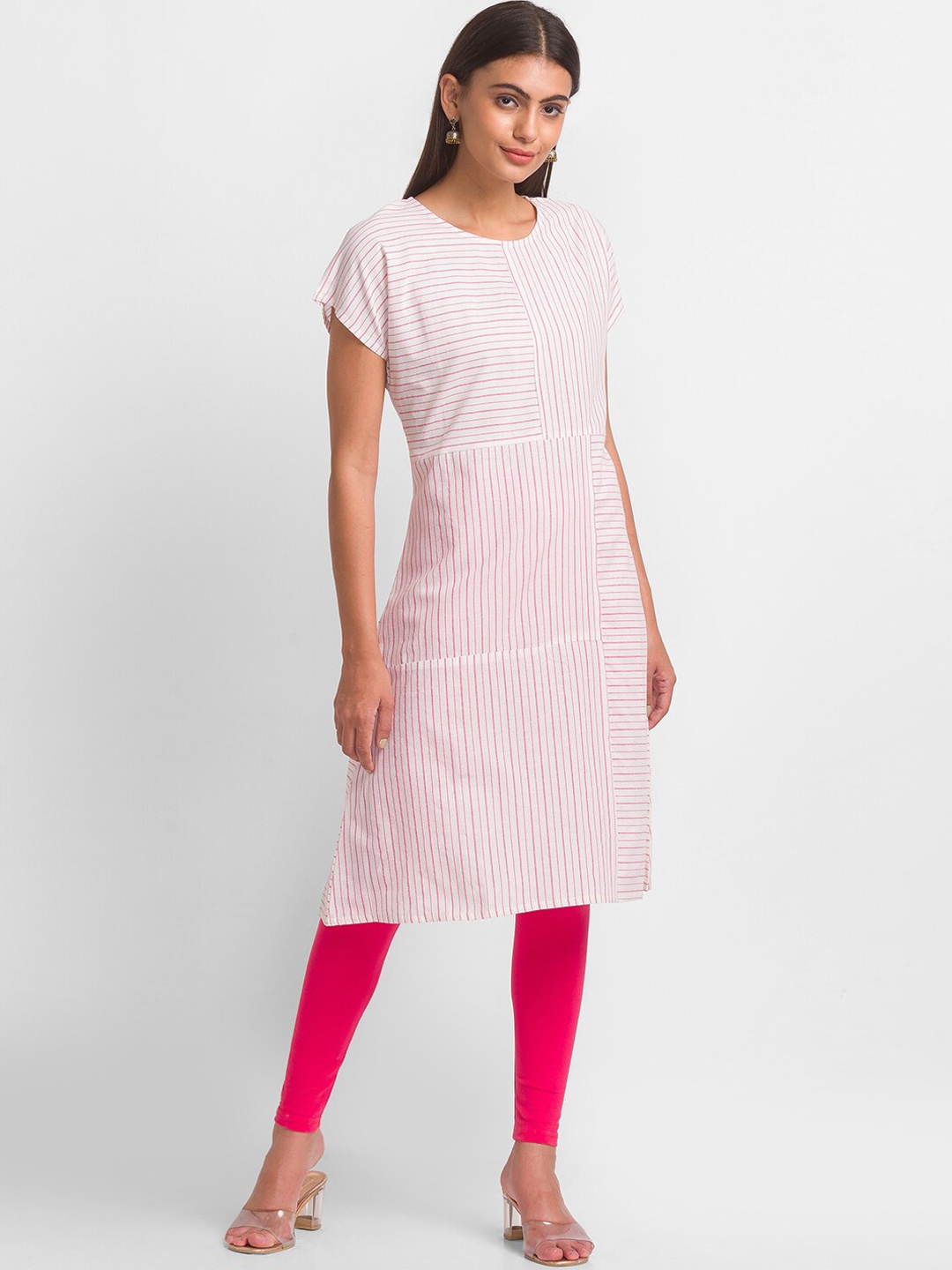 

Globus Women Pink Striped Thread Work Kurta