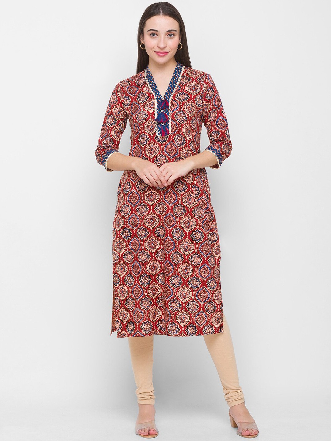 

Globus Women Rust & Blue Ethnic Motifs Printed Kurta